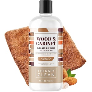 Therapy Kit de limpiador y pulido de madera con paño de microfibra grande, 16 fl oz, mejor utilizado como muebles, limpiador de mesa de madera, restaurador de gabinetes, acondicionador, spray de pulido