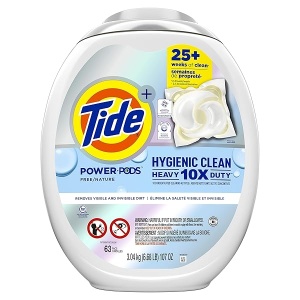 Tide Hygienic Clean - Detergente para ropa con 10 unidades de cápsulas, 63 unidades, sin perfume, para suciedad visible e invisible