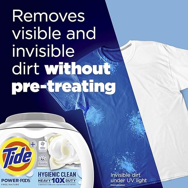 Tide Hygienic Clean - Detergente para ropa con 10 unidades de cápsulas, 63 unidades, sin perfume, para suciedad visible e invisible - Image 6