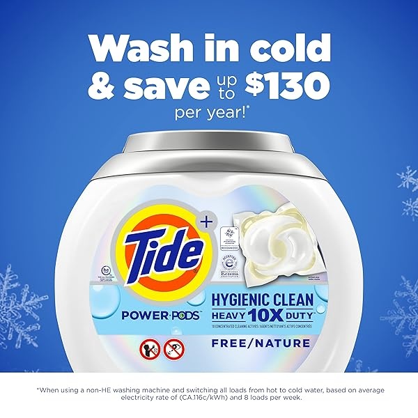 Tide Hygienic Clean - Detergente para ropa con 10 unidades de cápsulas, 63 unidades, sin perfume, para suciedad visible e invisible - Image 9