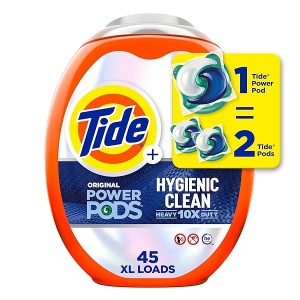 Tide Hygienic Clean Heavy 10x Duty Power PODS Laundry Detergent Pacs, Original, 45 count, For Visible and Invisible Dirt