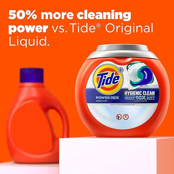 Tide Hygienic Clean Heavy 10x Duty Power PODS Laundry Detergent Pacs, Original, 45 count, For Visible and Invisible Dirt - Image 5