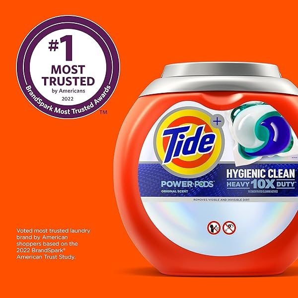 Tide Hygienic Clean Heavy 10x Duty Power PODS Laundry Detergent Pacs, Original, 45 count, For Visible and Invisible Dirt - Image 7