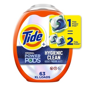 Tide Hygienic Clean Heavy - Paquete de 10 cápsulas de detergente para ropa sucia, original, 63 unidades, para suciedad visible e invisible