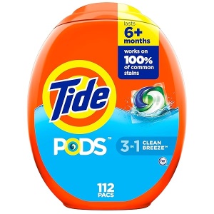 Tide PODS Laundry Detergent Soap Pacs, HE Compatible, 112 ct, Powerful 3-in-1 Clean, Clean Breeze