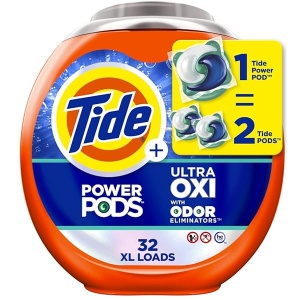 Tide Ultra OXI Power PODS con eliminadores de olores, paquete de detergente para ropa, 32 unidades, para suciedad visible e invisible