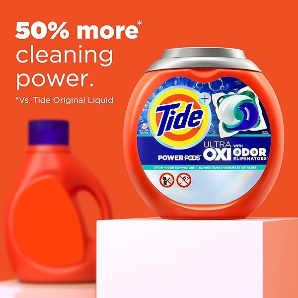 Tide Ultra OXI Power PODS con eliminadores de olores, paquete de detergente para ropa, 32 unidades, para suciedad visible e invisible - Image 5