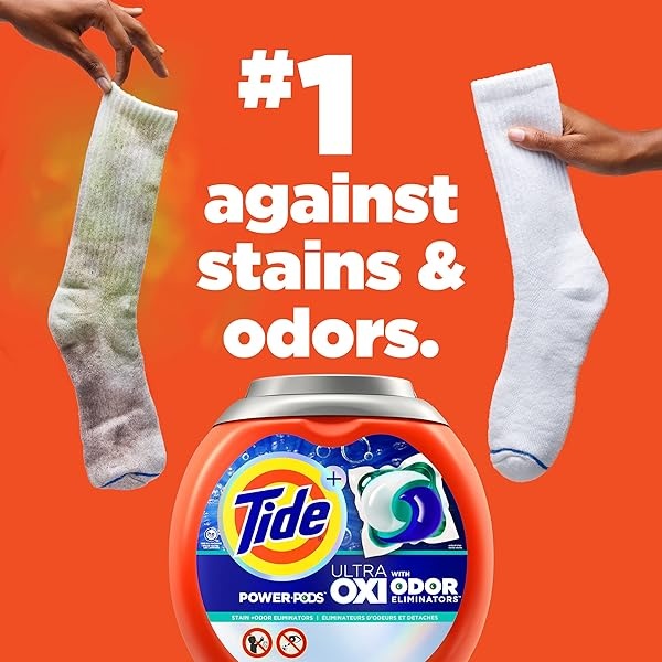 Tide Ultra OXI Power PODS con eliminadores de olores, paquete de detergente para ropa, 32 unidades, para suciedad visible e invisible - Image 6