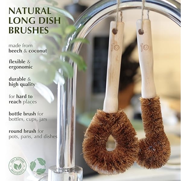 Tierra Juego de brochas de madera ecológicas y esponjas de limpieza – 5 piezas – 100% biodegradable y sostenible - Image 6