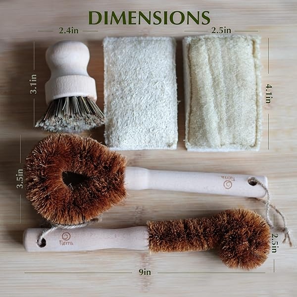 Tierra Juego de brochas de madera ecológicas y esponjas de limpieza – 5 piezas – 100% biodegradable y sostenible - Image 7