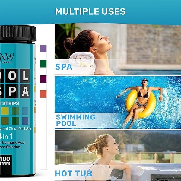 Tiras de prueba de piscina de 7 vías, 100 tiras de prueba rápidas y precisas para piscina y spa, kit de prueba de agua para piscina, cloro, bromo, pH, dureza, alcalinidad, pruebas de agua para - Image 4