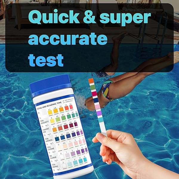 Tiras de prueba de piscina y spa, kit de prueba de piscina 7 en 1, tiras de prueba de tina de hidromasaje rápidas y precisas, 100 tiras de prueba de agua de piscina para pH, cloro, bromo, dureza alcalinidad, ácido cianúrico - Image 3
