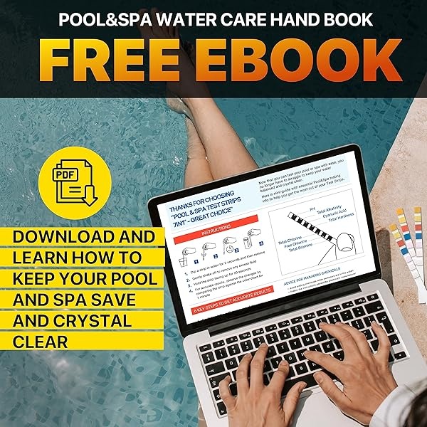 Tiras de prueba de piscina y spa, kit de prueba de piscina 7 en 1, tiras de prueba de tina de hidromasaje rápidas y precisas, 100 tiras de prueba de agua de piscina para pH, cloro, bromo, dureza alcalinidad, ácido cianúrico - Image 7