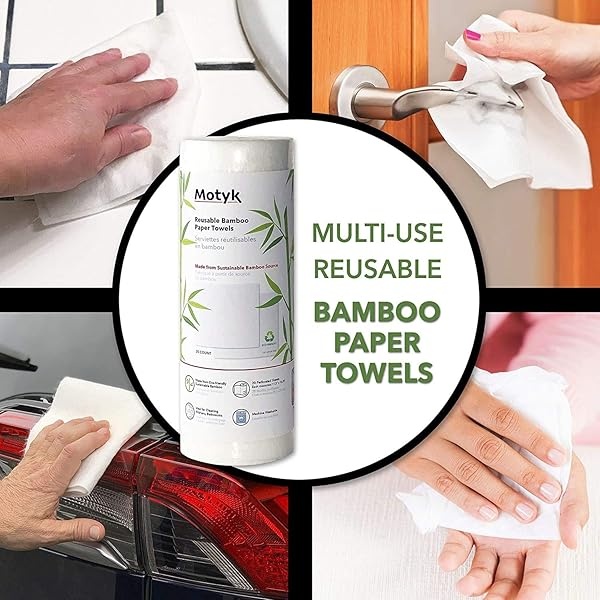 Toallas de bambú Motyk, resistentes y ecológicas, lavables a máquina, reutilizables de bambú, un rollo sustituye a 6 meses de toallas. (2 unidades) - Image 7