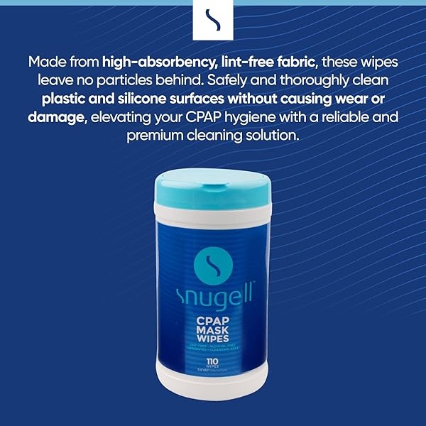 Toallitas CPAP para máscara de Snugell, 110 unidades, sin perfume, 100% algodón suave, sin pelusa y alcohol, seguro para la piel con aloe vera, recipiente de fácil apertura, máscara CPAP, tubo y dispositivos (1) - Image 3
