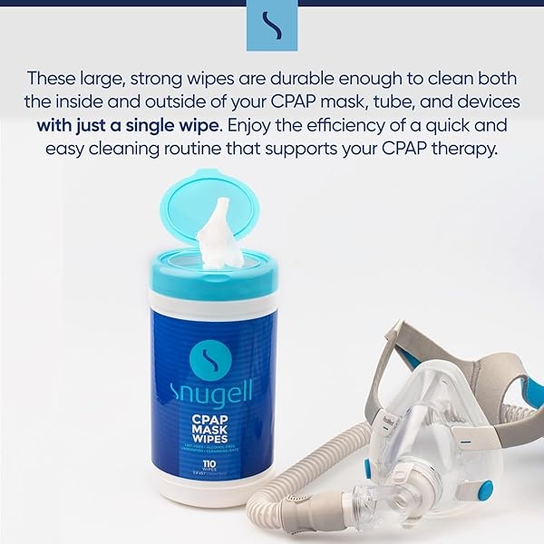 Toallitas CPAP para máscara de Snugell, 110 unidades, sin perfume, 100% algodón suave, sin pelusa y alcohol, seguro para la piel con aloe vera, recipiente de fácil apertura, máscara CPAP, tubo y dispositivos (1) - Image 5