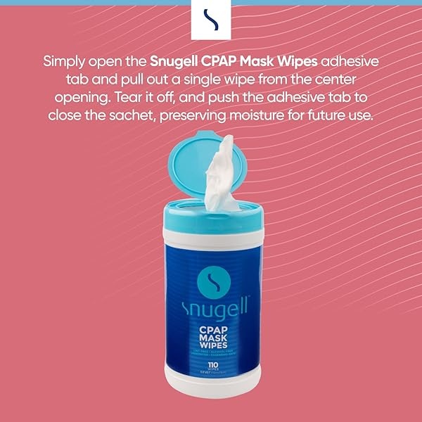 Toallitas CPAP para máscara de Snugell, 110 unidades, sin perfume, 100% algodón suave, sin pelusa y alcohol, seguro para la piel con aloe vera, recipiente de fácil apertura, máscara CPAP, tubo y dispositivos (1) - Image 6