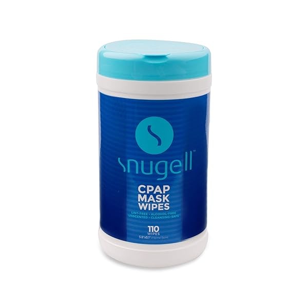 Toallitas CPAP para máscara de Snugell, 110 unidades, sin perfume, 100% algodón suave, sin pelusa y alcohol, seguro para la piel con aloe vera, recipiente de fácil apertura, máscara CPAP, tubo y dispositivos (1)