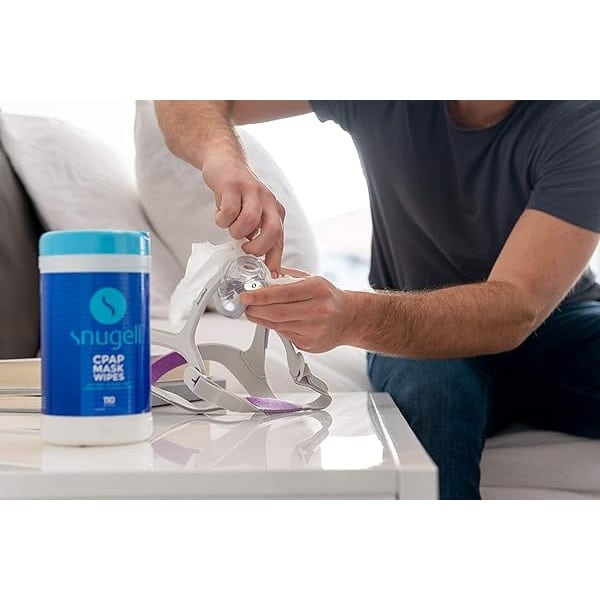 Toallitas CPAP para máscara de Snugell, 110 unidades, sin perfume, 100% algodón suave, sin pelusa y alcohol, seguro para la piel con aloe vera, recipiente de fácil apertura, máscara CPAP, tubo y dispositivos (1) - Image 8