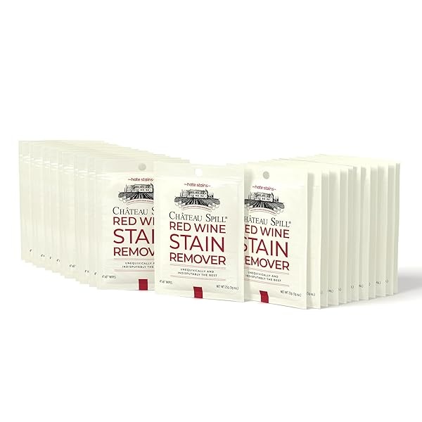 Toallitas para quitar manchas de vino tinto Chateau (25 unidades de toallitas individuales) | removedor de manchas de vino para ropa | eliminador de manchas de tela | elimina el rojo | accesorios para vino