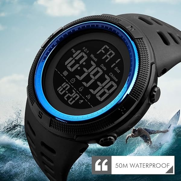 Tonnier - Reloj de pulsera para hombre, multifunción, digital, LED, militar, con doble hora, cronómetro, resistente al agua, para hombre con correa de poliuretano, Azul - Image 5