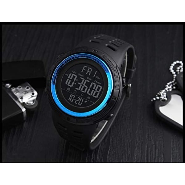 Tonnier - Reloj de pulsera para hombre, multifunción, digital, LED, militar, con doble hora, cronómetro, resistente al agua, para hombre con correa de poliuretano, Azul - Image 7