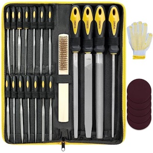 Topec 26Pcs Juego de limas, redondas y planas de acero al carbono, ideal para trabajos en madera, metal, modelismo y hobby.