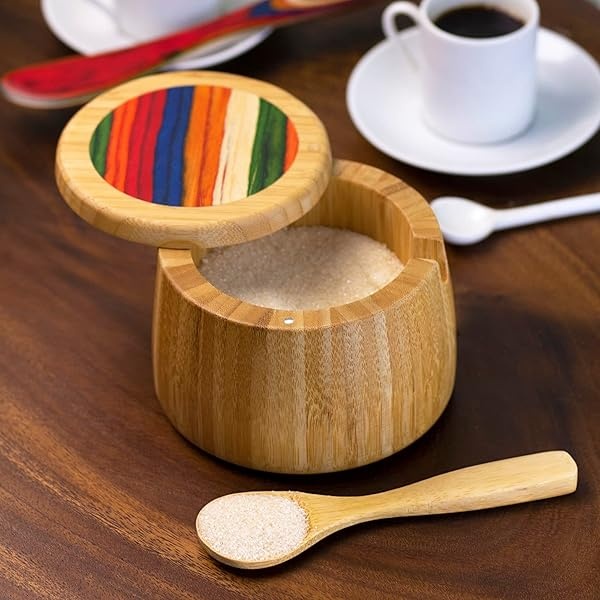 Totally Bamboo Baltique Marrakesh Collection Azucarero con cuchara de azúcar, bambú y madera de abedul de color - Image 3