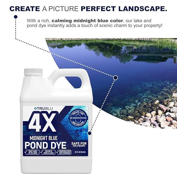 TruBlu - Tinte para estanque azul, tinte para piscina, controla las algas con una fórmula concentrada, tinte azul que proporciona sombra de estanque, tinte azul natural para estanque - Image 5