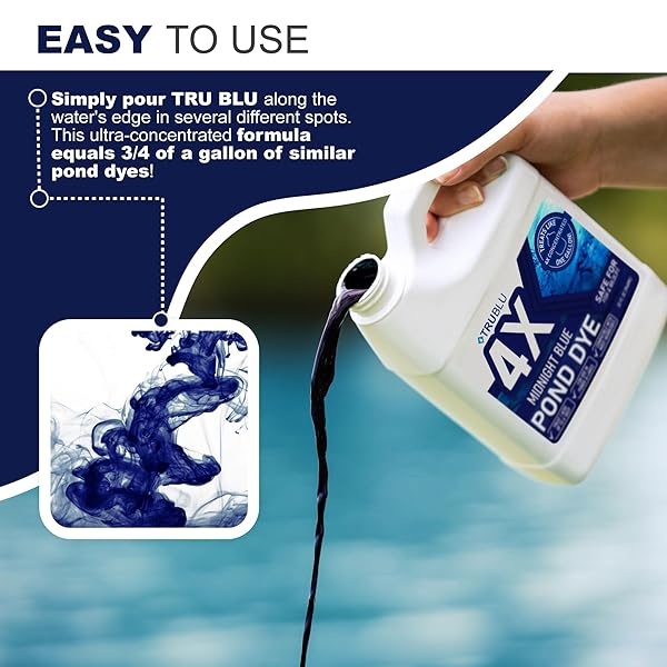 TruBlu - Tinte para estanque azul, tinte para piscina, controla las algas con una fórmula concentrada, tinte azul que proporciona sombra de estanque, tinte azul natural para estanque - Image 6