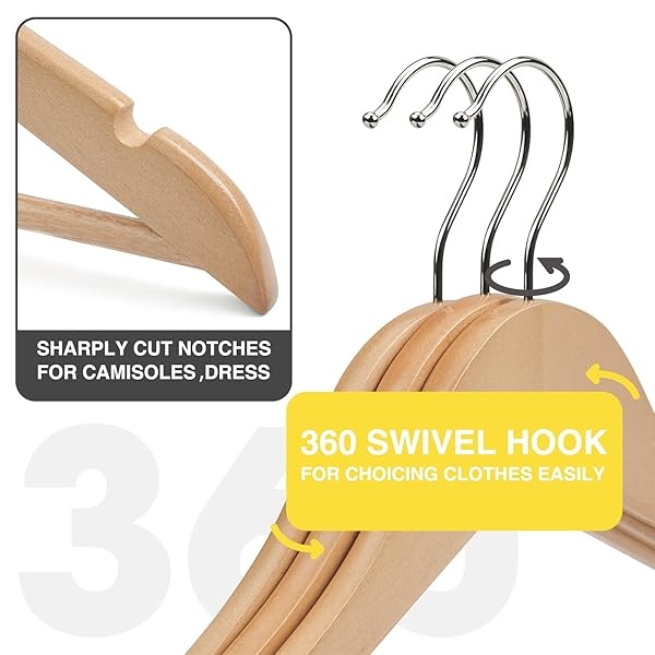 UINICOR Perchas de madera – 30 unidades – Perchas delgadas de madera para trajes, perchas de alta resistencia con muescas cortadas con precisión, perchas de madera, perchas de ropa para camisa, traje, vestido, natural - Image 3