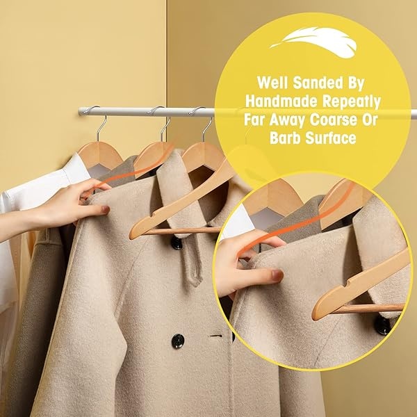 UINICOR Perchas de madera – 30 unidades – Perchas delgadas de madera para trajes, perchas de alta resistencia con muescas cortadas con precisión, perchas de madera, perchas de ropa para camisa, traje, vestido, natural - Image 4