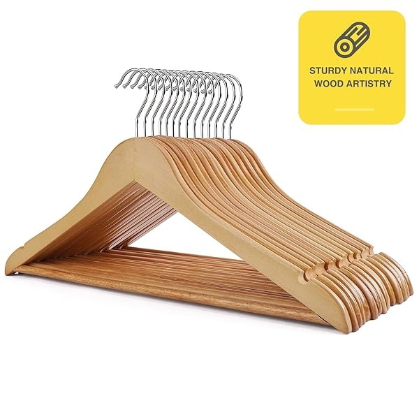 UINICOR Perchas de madera – 30 unidades – Perchas delgadas de madera para trajes, perchas de alta resistencia con muescas cortadas con precisión, perchas de madera, perchas de ropa para camisa, traje, vestido, natural - Image 7
