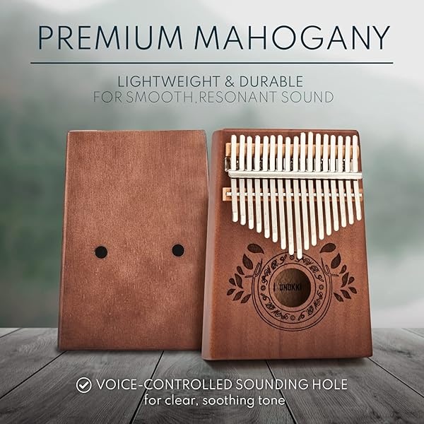 UNOKKI Kalimba - Piano de pulgar de 17 teclas, piano de caoba portátil con instrucciones, bolsa de transporte y martillo de afinación, reduce el estrés y promueve el bienestar, regalo para niños, - Image 3