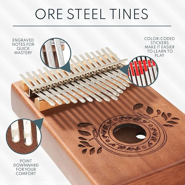 UNOKKI Kalimba - Piano de pulgar de 17 teclas, piano de caoba portátil con instrucciones, bolsa de transporte y martillo de afinación, reduce el estrés y promueve el bienestar, regalo para niños, - Image 4