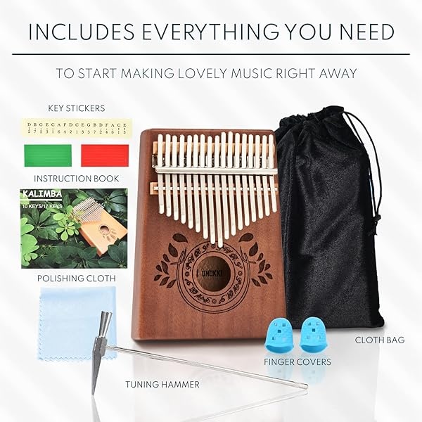 UNOKKI Kalimba - Piano de pulgar de 17 teclas, piano de caoba portátil con instrucciones, bolsa de transporte y martillo de afinación, reduce el estrés y promueve el bienestar, regalo para niños, - Image 6