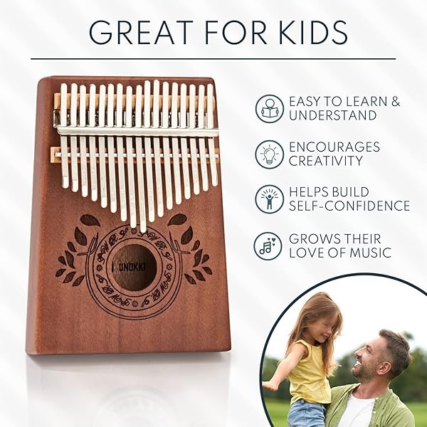 UNOKKI Kalimba - Piano de pulgar de 17 teclas, piano de caoba portátil con instrucciones, bolsa de transporte y martillo de afinación, reduce el estrés y promueve el bienestar, regalo para niños, - Image 7