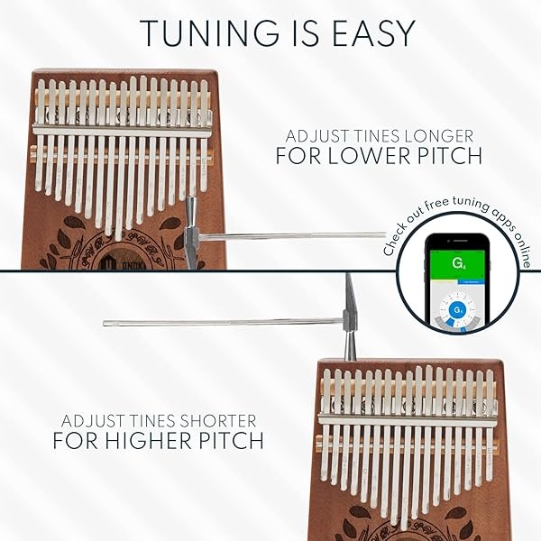 UNOKKI Kalimba - Piano de pulgar de 17 teclas, piano de caoba portátil con instrucciones, bolsa de transporte y martillo de afinación, reduce el estrés y promueve el bienestar, regalo para niños, - Image 8