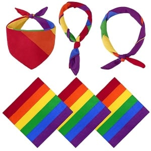 URATOT 6 paquetes de pañuelos de algodón con diseño de arcoíris gay orgullo arcoíris, Arcoíris de rayas gruesas., Medium