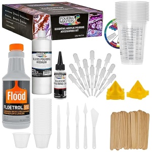 U.S. Art Supply – 1 cuarto de galón de aceite de silicona, vasos de plástico, mini soportes de pintura, varillas, esparcidores