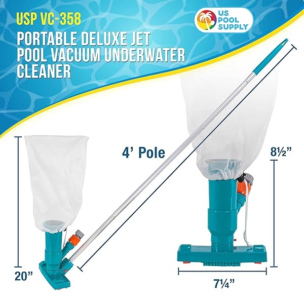 U.S. Pool Supply limpiador de agua portátil de lujo para piscina con 5 secciones de poste, cepillos para fregar, bolsa de hojas – para piscinas sobre el suelo, balnearios, estanques, piscinas inflables – Se fija a manguera de jardín - Image 3