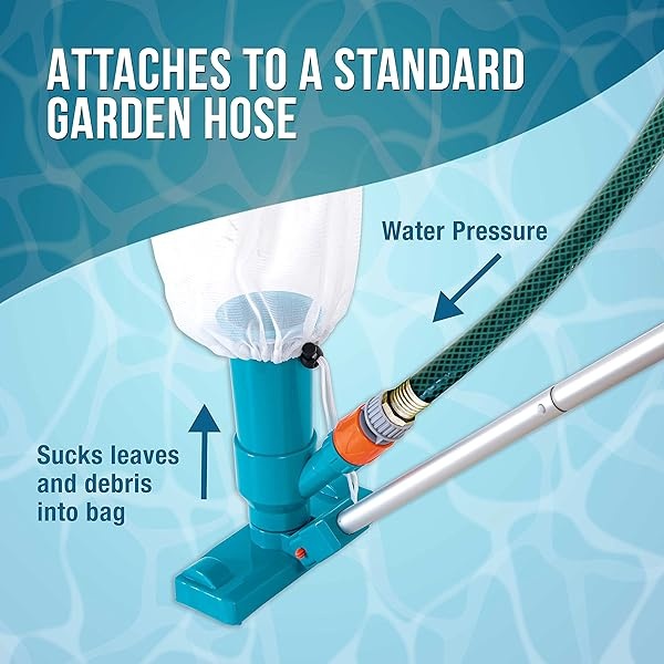 U.S. Pool Supply limpiador de agua portátil de lujo para piscina con 5 secciones de poste, cepillos para fregar, bolsa de hojas – para piscinas sobre el suelo, balnearios, estanques, piscinas inflables – Se fija a manguera de jardín - Image 4
