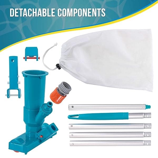 U.S. Pool Supply limpiador de agua portátil de lujo para piscina con 5 secciones de poste, cepillos para fregar, bolsa de hojas – para piscinas sobre el suelo, balnearios, estanques, piscinas inflables – Se fija a manguera de jardín - Image 6