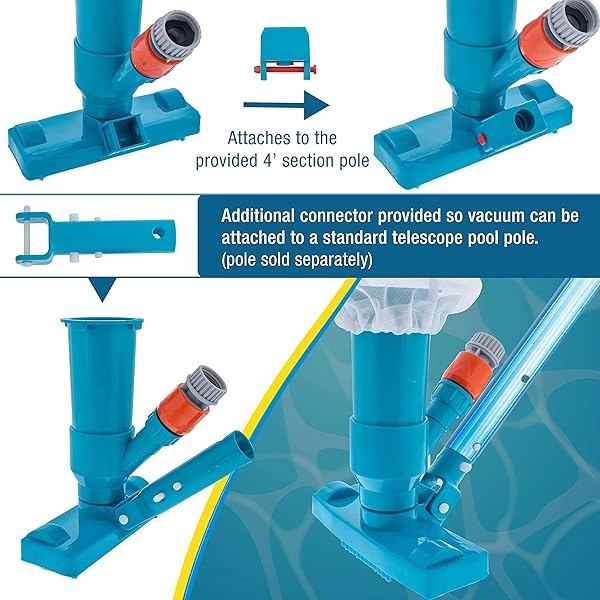 U.S. Pool Supply limpiador de agua portátil de lujo para piscina con 5 secciones de poste, cepillos para fregar, bolsa de hojas – para piscinas sobre el suelo, balnearios, estanques, piscinas inflables – Se fija a manguera de jardín - Image 7