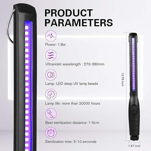 UV Light Sanitizer, Portable UV Light Disinfection Lamp USB Rechargeable Ultraviolet Light Sanitizer for Home Hotel Travel Car Kills 99% of Germs Viruses & Bacteria UV light Sanitizer Wand - Image 3