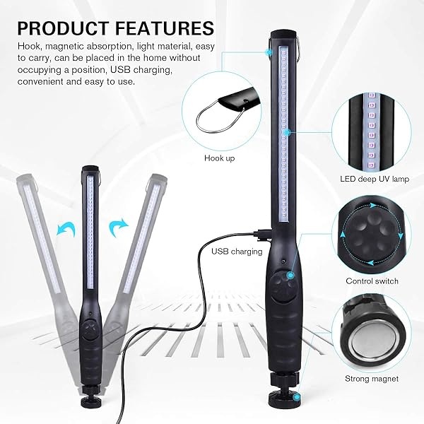 UV Light Sanitizer, Portable UV Light Disinfection Lamp USB Rechargeable Ultraviolet Light Sanitizer for Home Hotel Travel Car Kills 99% of Germs Viruses & Bacteria UV light Sanitizer Wand - Image 5