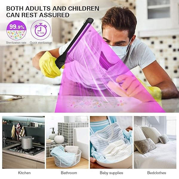 UV Light Sanitizer, Portable UV Light Disinfection Lamp USB Rechargeable Ultraviolet Light Sanitizer for Home Hotel Travel Car Kills 99% of Germs Viruses & Bacteria UV light Sanitizer Wand - Image 6