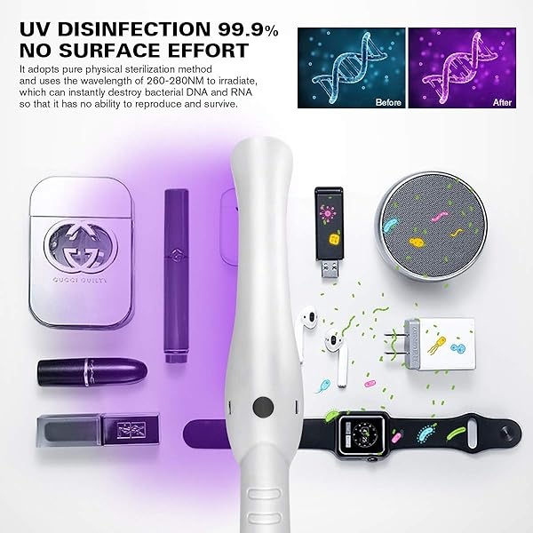 UV Light Sanitizer Wand, Portable UVC Light Sanitizer Perfect for Home Hotel Travel Car Kills 99% of Germs USB Rechargeable UV Sanitizer Lamp Stick Handheld Ultraviolet Light Sanitizer - Image 5