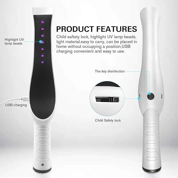 UV Light Sanitizer Wand, Portable UVC Light Sanitizer Perfect for Home Hotel Travel Car Kills 99% of Germs USB Rechargeable UV Sanitizer Lamp Stick Handheld Ultraviolet Light Sanitizer - Image 6