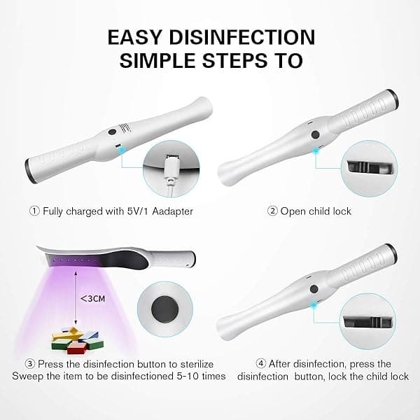 UV Light Sanitizer Wand, Portable UVC Light Sanitizer Perfect for Home Hotel Travel Car Kills 99% of Germs USB Rechargeable UV Sanitizer Lamp Stick Handheld Ultraviolet Light Sanitizer - Image 8